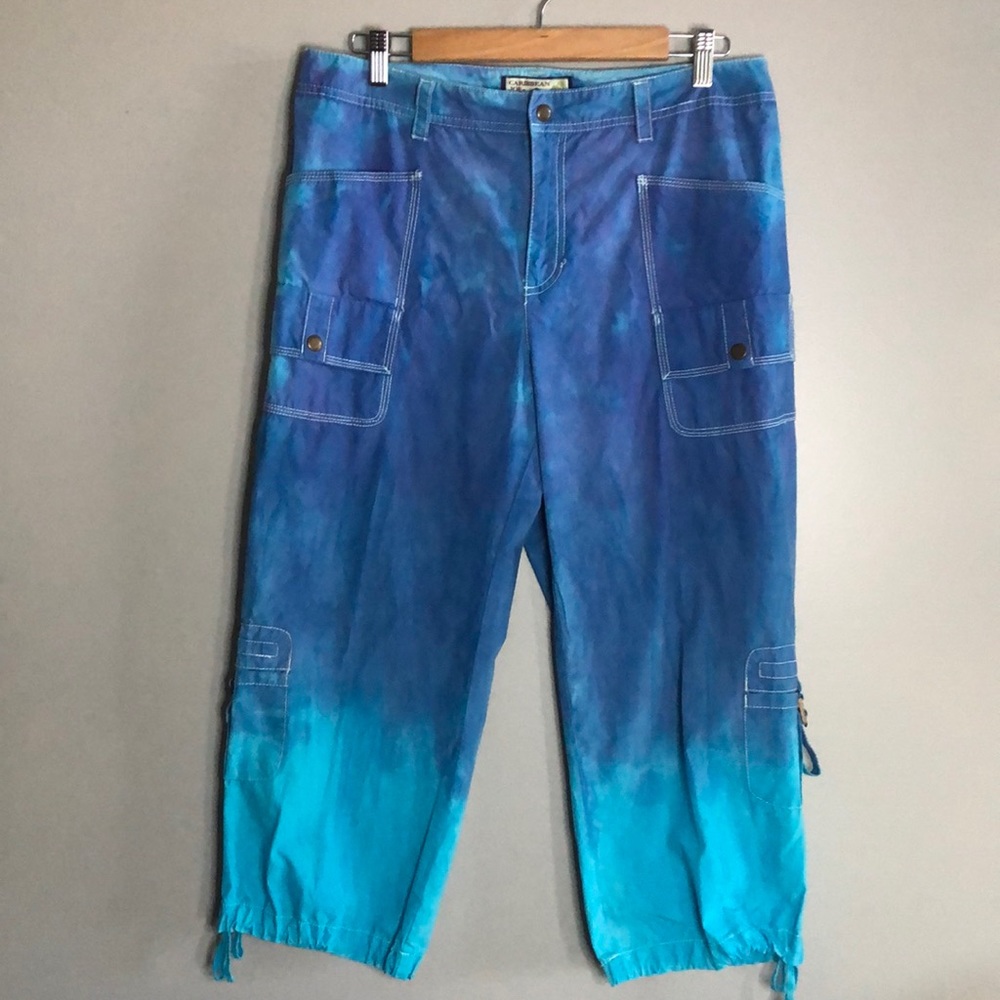Caribbean Joe Size 12 Capri/Cargo Pants, !!Pockets Galore!!, Blue/Aqua